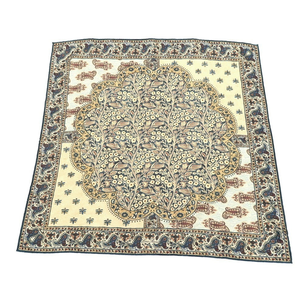 【中古】ロロピアーナ Loro Piana シルク ボタニカル×ペイズリー スカーフ ベージュxネイビー【 状態ランクB 】【 メンズ 】