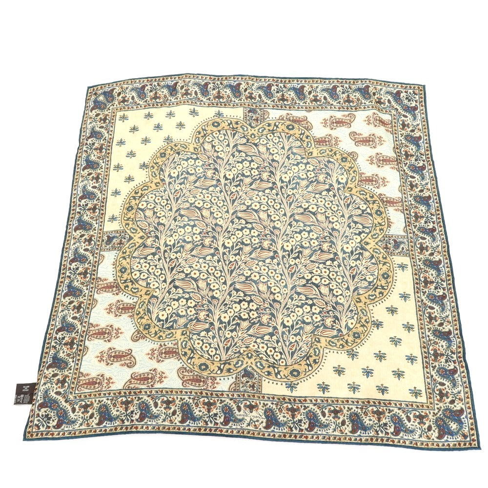 【中古】ロロピアーナ Loro Piana シルク ボタニカル×ペイズリー スカーフ ベージュxネイビー【 状態ランクB 】【 メンズ 】