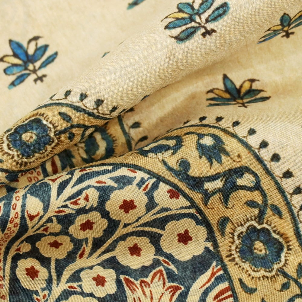 【中古】ロロピアーナ Loro Piana シルク ボタニカル×ペイズリー スカーフ ベージュxネイビー【 状態ランクB 】【 メンズ 】