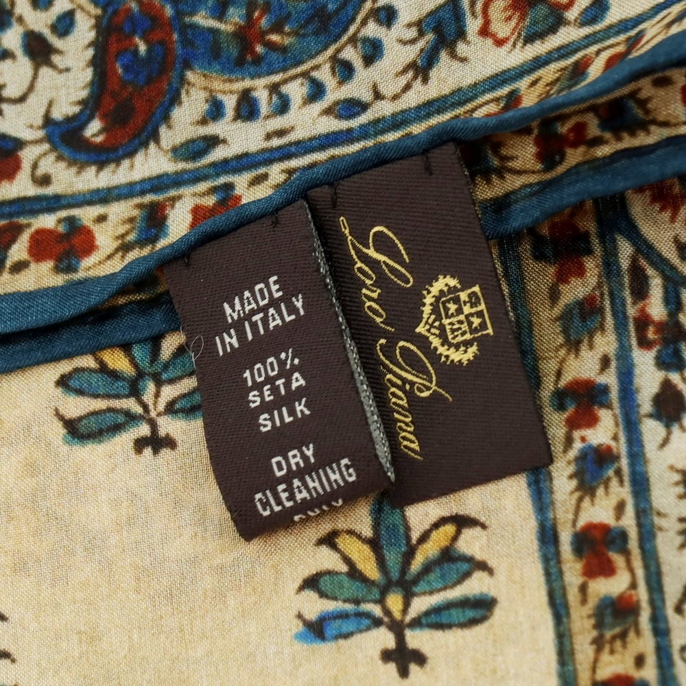 【中古】ロロピアーナ Loro Piana シルク ボタニカル×ペイズリー スカーフ ベージュxネイビー【 状態ランクB 】【 メンズ 】