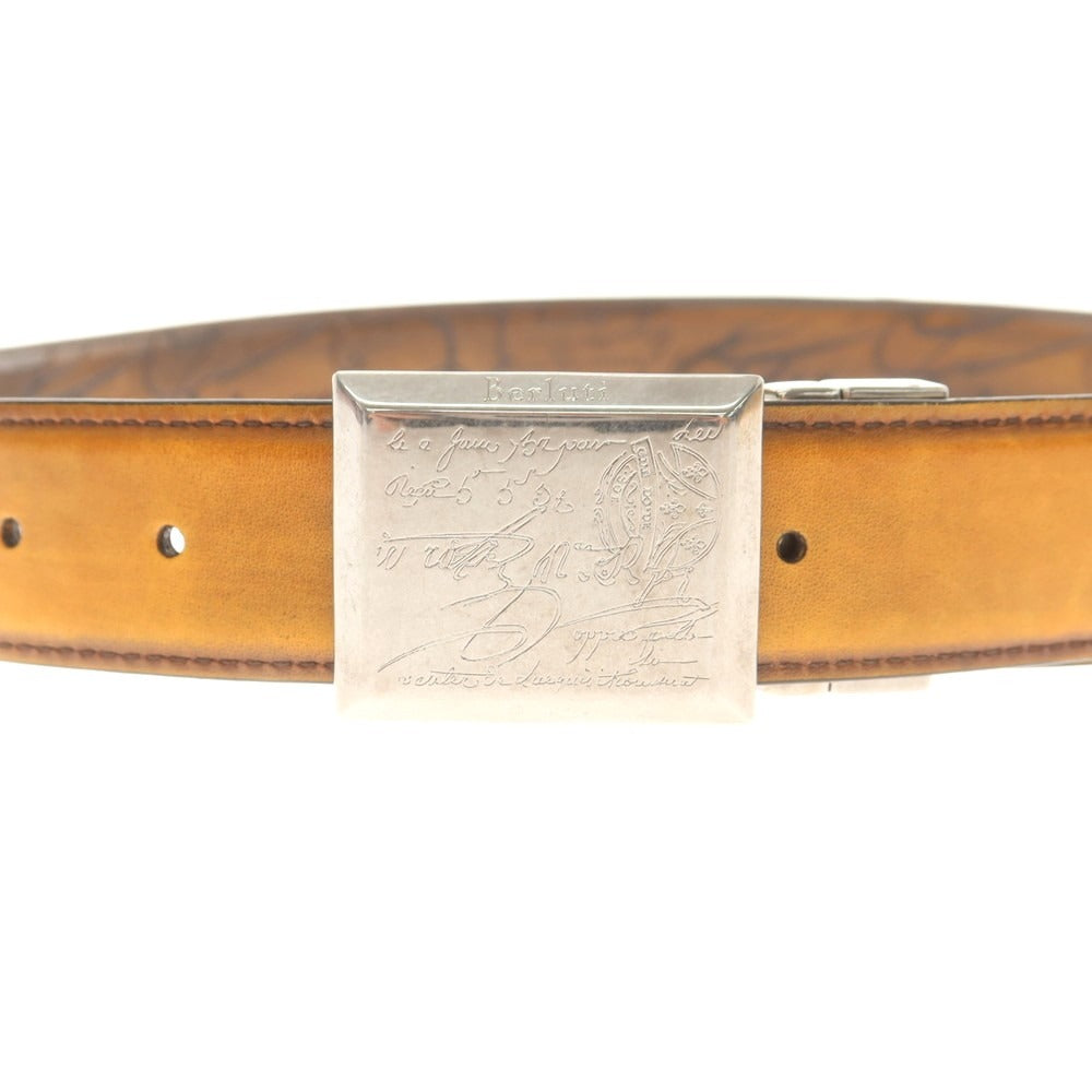 【中古】ベルルッティ Berluti リバーシブル カリグラフィ レザー ベルト ブラウン【 95 】【 状態ランクB 】【 メンズ 】