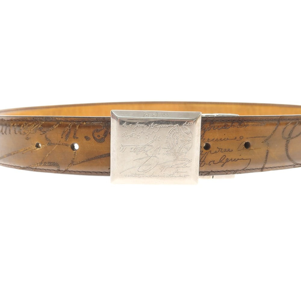 【中古】ベルルッティ Berluti リバーシブル カリグラフィ レザー ベルト ブラウン【 95 】【 状態ランクB 】【 メンズ 】