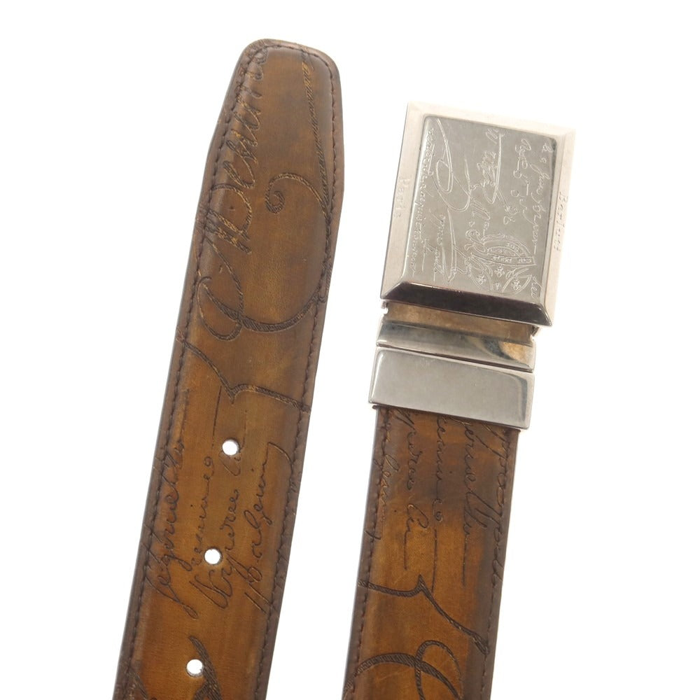 【中古】ベルルッティ Berluti リバーシブル カリグラフィ レザー ベルト ブラウン【 95 】【 状態ランクB 】【 メンズ 】