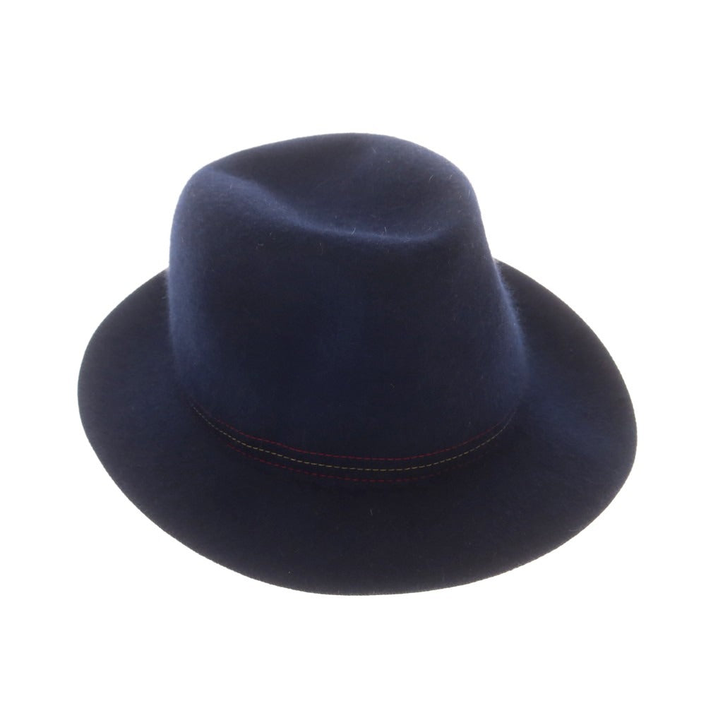 【中古】ボルサリーノ Borsalino ファーフェルト 中折れ ハット ネイビー【 サイズ57 】【 状態ランクB 】【 メンズ 】 [CPD]