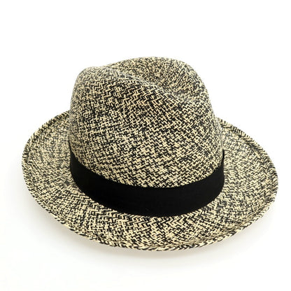 【中古】ボルサリーノ Borsalino ミドルブリム 中折れ ストローハット 帽子 ライトベージュxブラック【サイズ58】【 状態ランクB 】【 メンズ 】