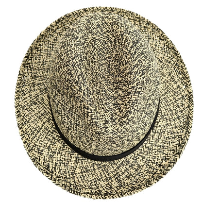 【中古】ボルサリーノ Borsalino ミドルブリム 中折れ ストローハット 帽子 ライトベージュxブラック【サイズ58】【 状態ランクB 】【 メンズ 】