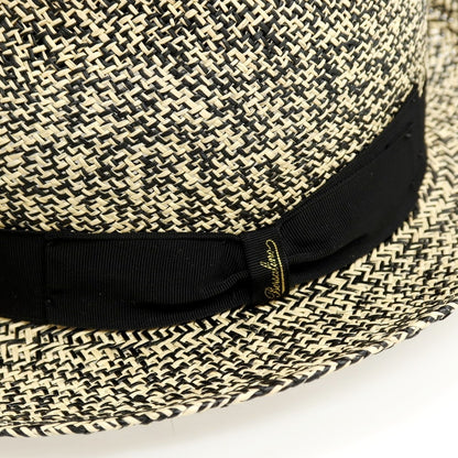 【中古】ボルサリーノ Borsalino ミドルブリム 中折れ ストローハット 帽子 ライトベージュxブラック【サイズ58】【 状態ランクB 】【 メンズ 】