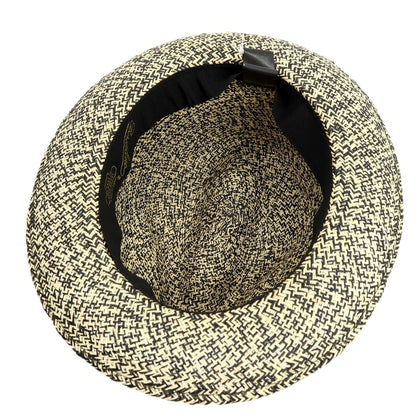 【中古】ボルサリーノ Borsalino ミドルブリム 中折れ ストローハット 帽子 ライトベージュxブラック【サイズ58】【 状態ランクB 】【 メンズ 】