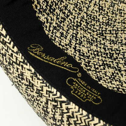 【中古】ボルサリーノ Borsalino ミドルブリム 中折れ ストローハット 帽子 ライトベージュxブラック【サイズ58】【 状態ランクB 】【 メンズ 】