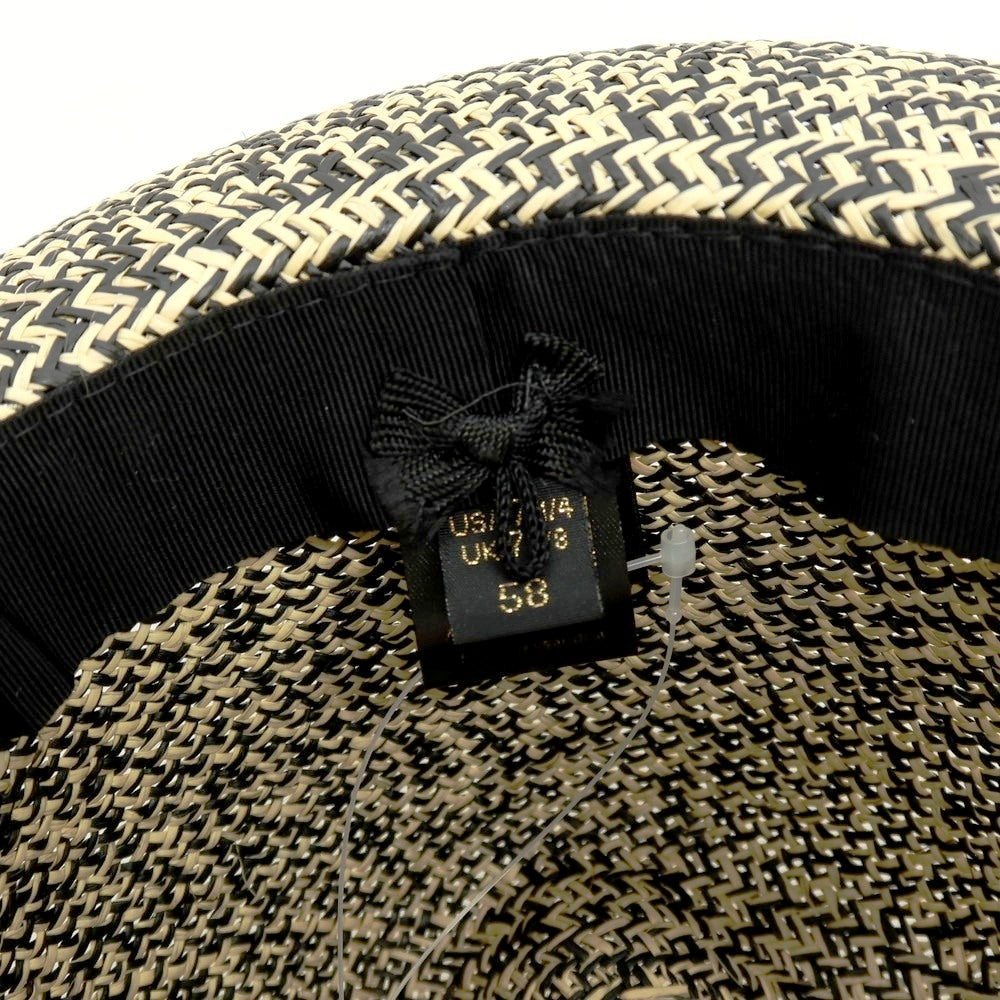 【中古】ボルサリーノ Borsalino ミドルブリム 中折れ ストローハット 帽子 ライトベージュxブラック【サイズ58】【 状態ランクB 】【 メンズ 】