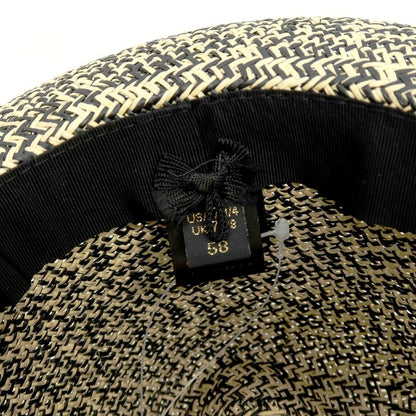 【中古】ボルサリーノ Borsalino ミドルブリム 中折れ ストローハット 帽子 ライトベージュxブラック【サイズ58】【 状態ランクB 】【 メンズ 】