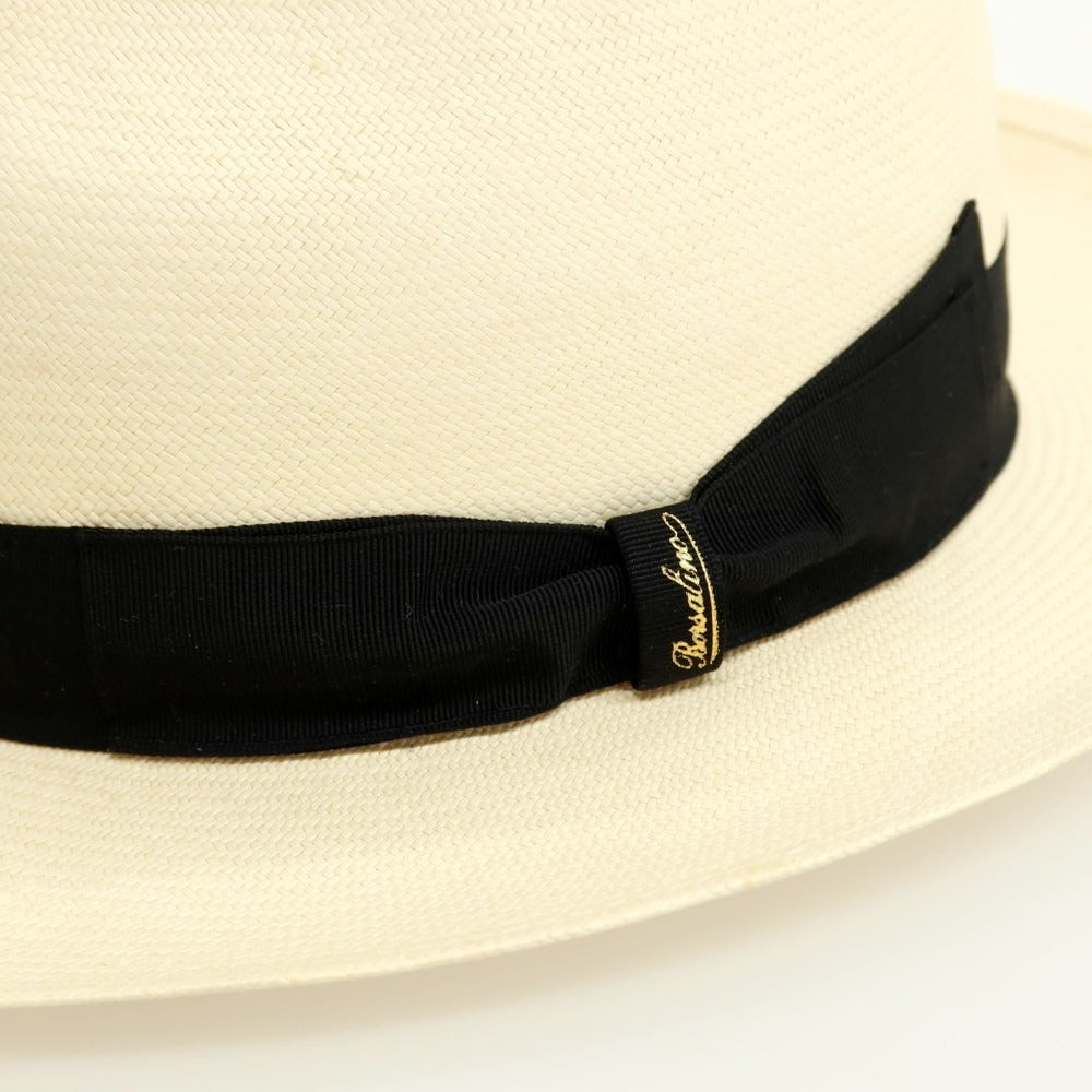 【中古】ボルサリーノ Borsalino ミドルブリム PAGLIA 中折れ ストローハット 帽子 ライトベージュxブラック【サイズ57】【 状態ランクB 】【 メンズ 】