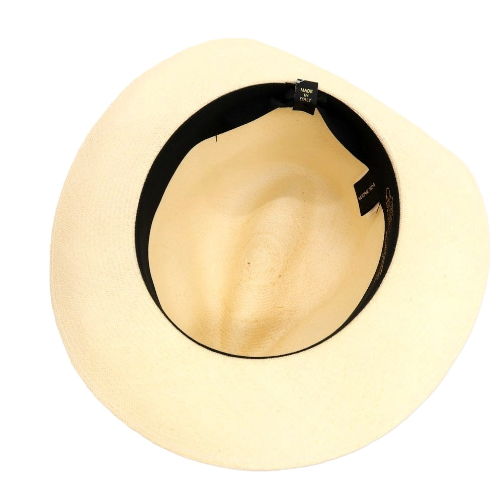 【中古】ボルサリーノ Borsalino ミドルブリム PAGLIA 中折れ ストローハット 帽子 ライトベージュxブラック【サイズ57】【 状態ランクB 】【 メンズ 】