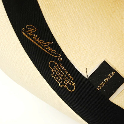 【中古】ボルサリーノ Borsalino ミドルブリム PAGLIA 中折れ ストローハット 帽子 ライトベージュxブラック【サイズ57】【 状態ランクB 】【 メンズ 】