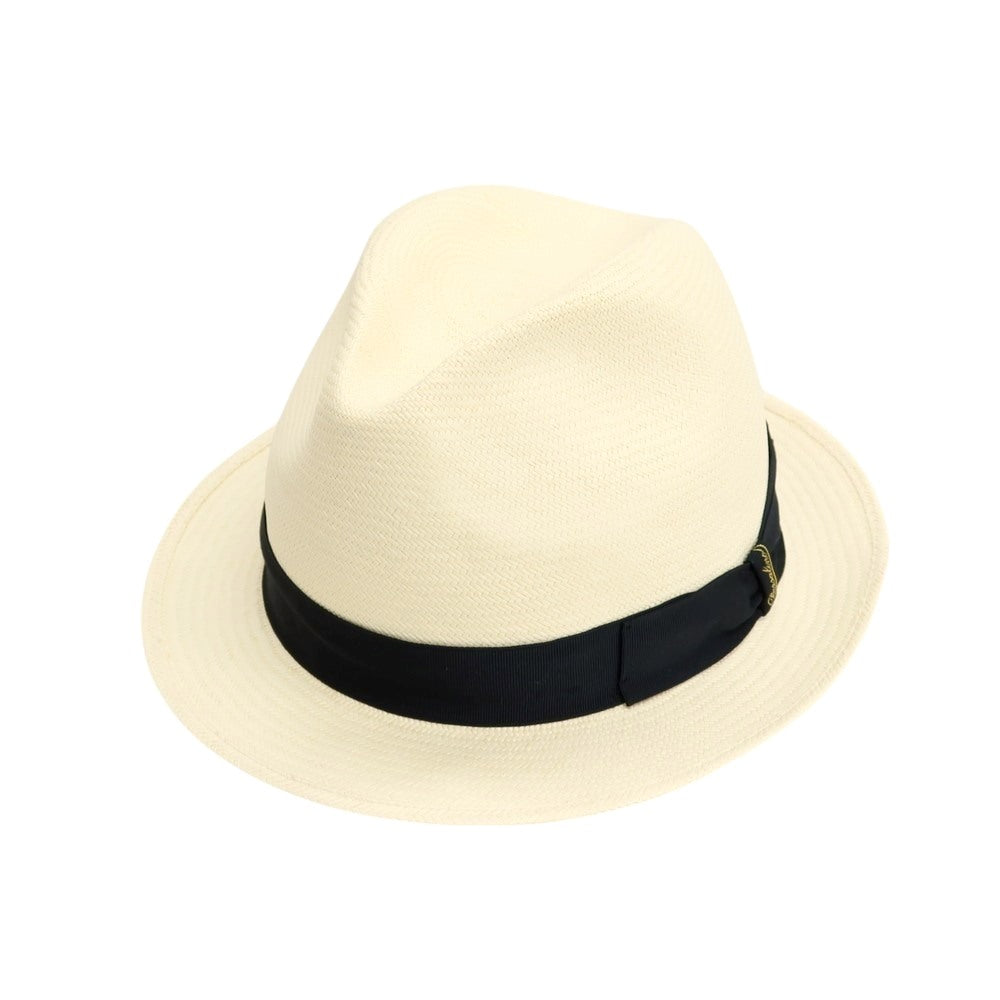 【中古】ボルサリーノ Borsalino ショートブリム 中折れ パナマハット 帽子 アイボリーxネイビー【サイズ59】【 状態ランクB 】【 メンズ 】