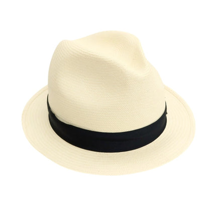 【中古】ボルサリーノ Borsalino ショートブリム 中折れ パナマハット 帽子 アイボリーxネイビー【サイズ59】【 状態ランクB 】【 メンズ 】