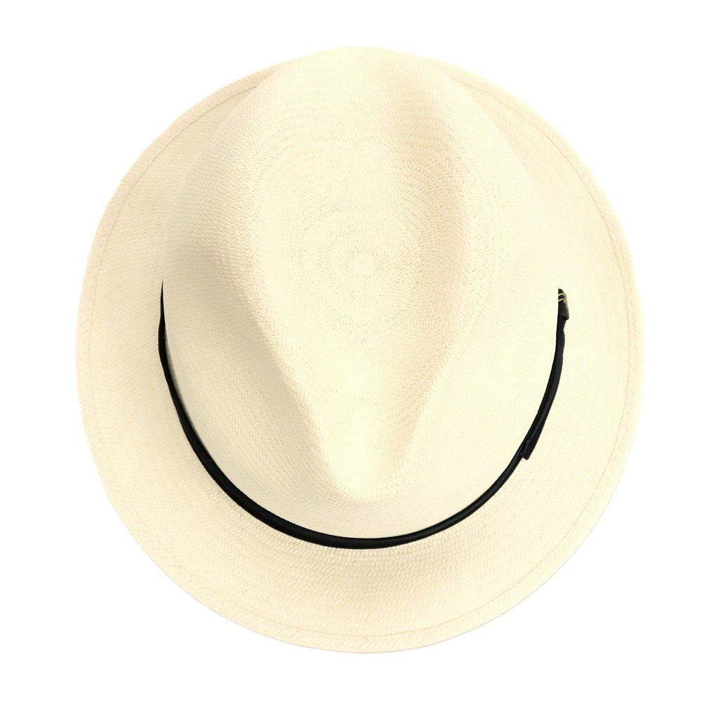 【中古】ボルサリーノ Borsalino ショートブリム 中折れ パナマハット 帽子 アイボリーxネイビー【サイズ59】【 状態ランクB 】【 メンズ 】