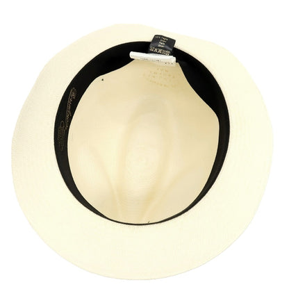 【中古】ボルサリーノ Borsalino ショートブリム 中折れ パナマハット 帽子 アイボリーxネイビー【サイズ59】【 状態ランクB 】【 メンズ 】