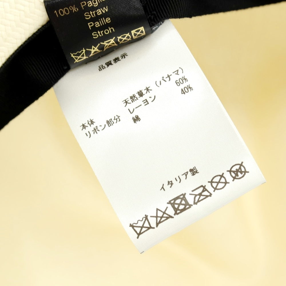 【中古】ボルサリーノ Borsalino ショートブリム 中折れ パナマハット 帽子 アイボリーxネイビー【サイズ59】【 状態ランクB 】【 メンズ 】