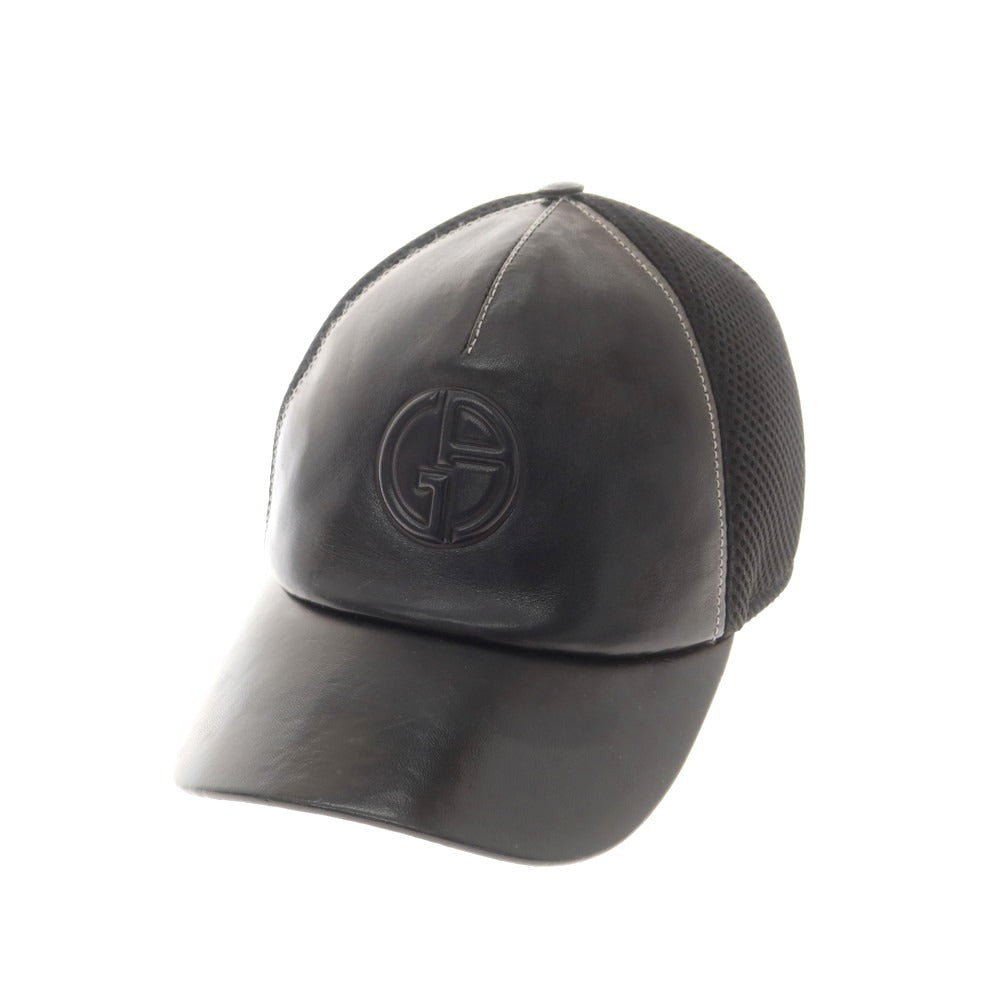 【中古】ジョルジオアルマーニ GIORGIO ARMANI レザー メッシュ BBキャップ ブラック【 M 】【 状態ランクB 】【 メンズ 】