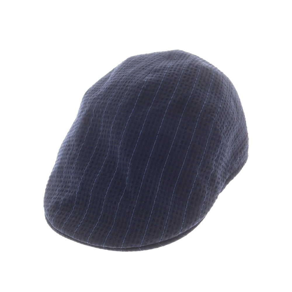 【中古】ボルサリーノ Borsalino ウールコットン ストライプ ハンチング キャップ 帽子 ネイビー【 59 】【 状態ランクB 】【 メンズ 】