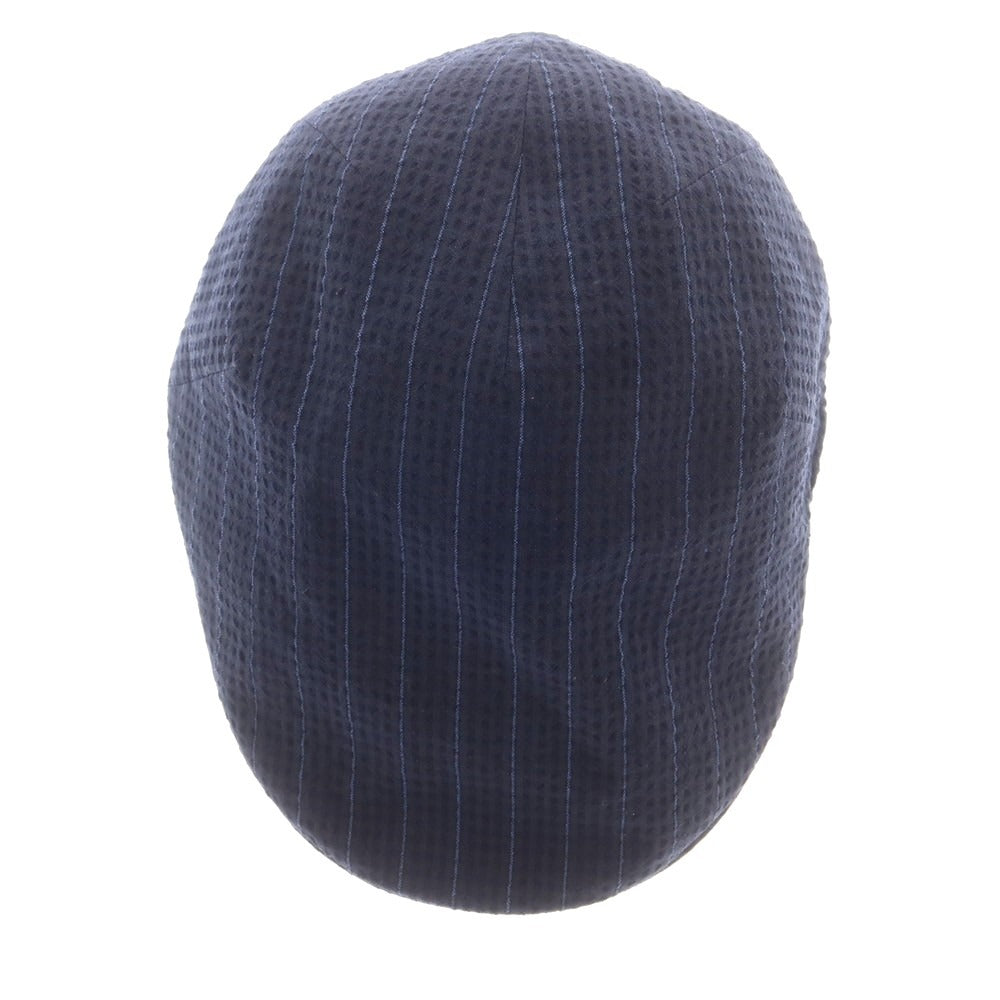 【中古】ボルサリーノ Borsalino ウールコットン ストライプ ハンチング キャップ 帽子 ネイビー【 59 】【 状態ランクB 】【 メンズ 】