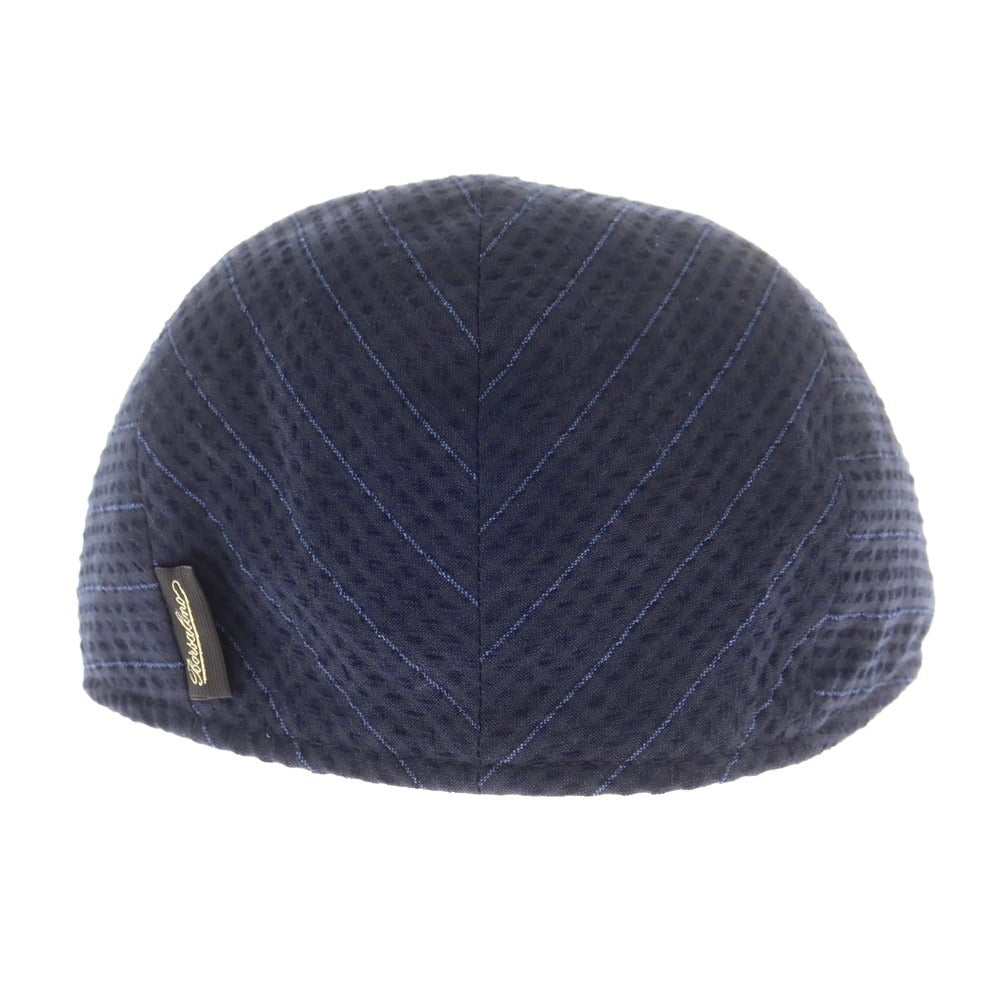 【中古】ボルサリーノ Borsalino ウールコットン ストライプ ハンチング キャップ 帽子 ネイビー【 59 】【 状態ランクB 】【 メンズ 】