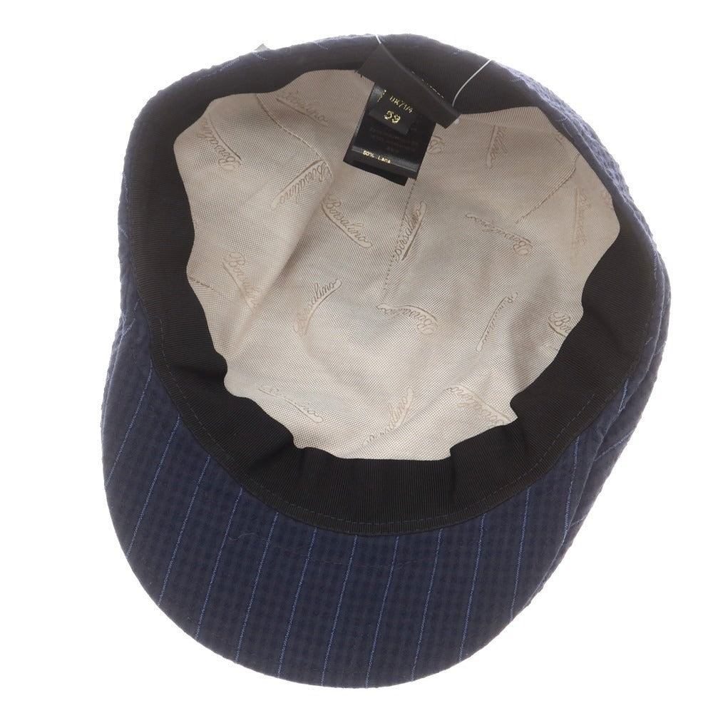 【中古】ボルサリーノ Borsalino ウールコットン ストライプ ハンチング キャップ 帽子 ネイビー【 59 】【 状態ランクB 】【 メンズ 】