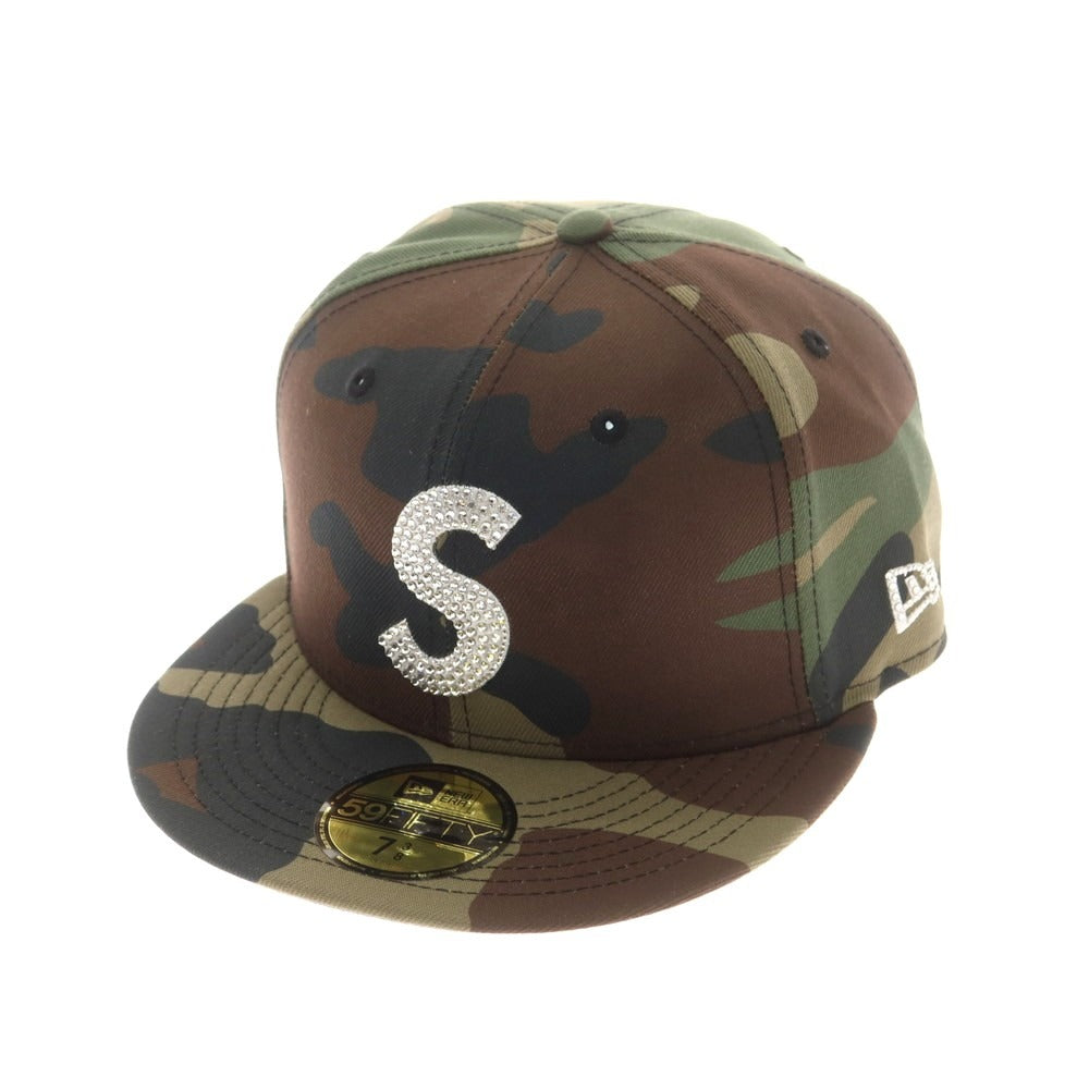【中古】シュプリーム Supreme 2025年秋冬 Swarovski S Logo New Era カモフラージュ柄 キャップ グリーンxブラウン【 7 3/8 】【 状態ランクA 】【 メンズ 】