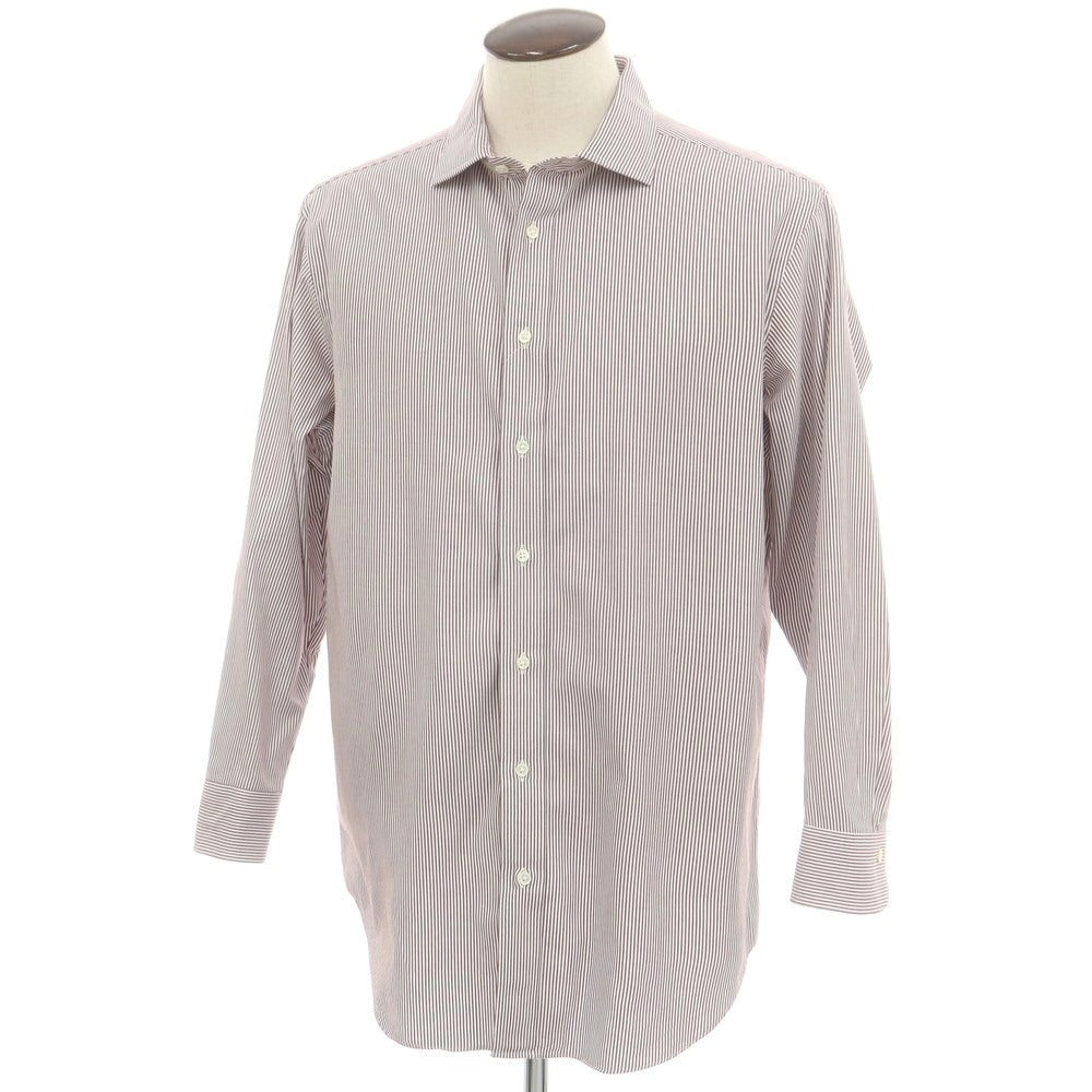 【中古】メイカーズシャツ カマクラ Makers Shirt 鎌倉 コットン ストライプ ワイドカラー ドレスシャツ ブラウンxホワイト【 45-85 】【 状態ランクB 】【 メンズ 】