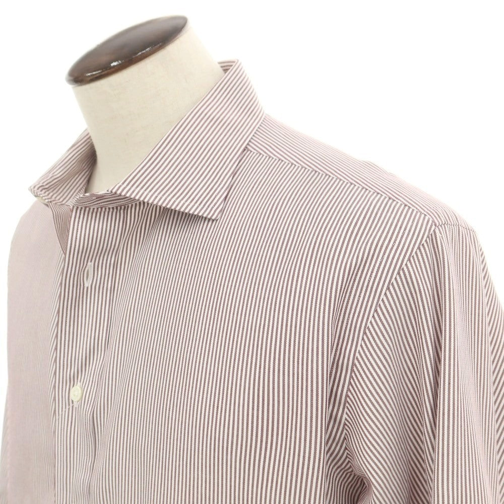 【中古】メイカーズシャツ カマクラ Makers Shirt 鎌倉 コットン ストライプ ワイドカラー ドレスシャツ ブラウンxホワイト【 45-85 】【 状態ランクB 】【 メンズ 】