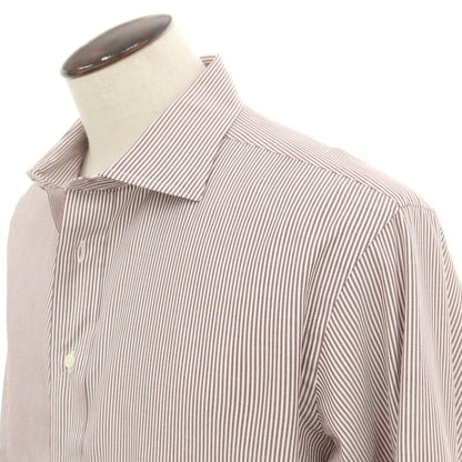 【中古】メイカーズシャツ カマクラ Makers Shirt 鎌倉 コットン ストライプ ワイドカラー ドレスシャツ ブラウンxホワイト【 45-85 】【 状態ランクB 】【 メンズ 】