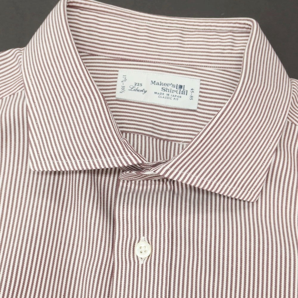【中古】メイカーズシャツ カマクラ Makers Shirt 鎌倉 コットン ストライプ ワイドカラー ドレスシャツ ブラウンxホワイト【 45-85 】【 状態ランクB 】【 メンズ 】