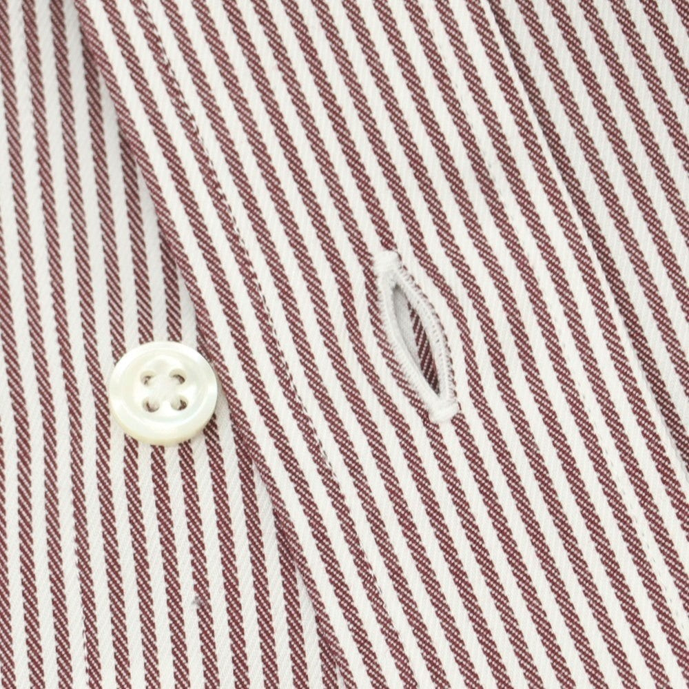 【中古】メイカーズシャツ カマクラ Makers Shirt 鎌倉 コットン ストライプ ワイドカラー ドレスシャツ ブラウンxホワイト【 45-85 】【 状態ランクB 】【 メンズ 】