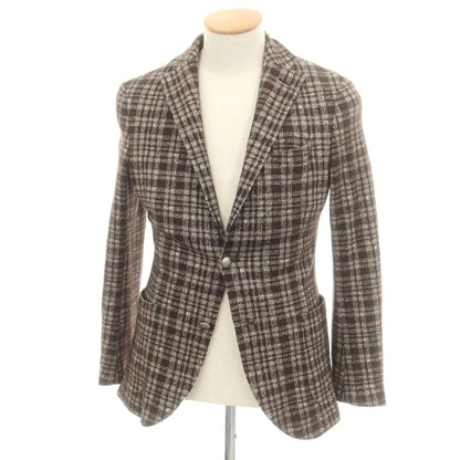 【中古】イレブンティ eleventy ウールコットンジャージー チェック カジュアルジャケット ブラウンxホワイト【 46 】【 状態ランクB 】【 メンズ 】