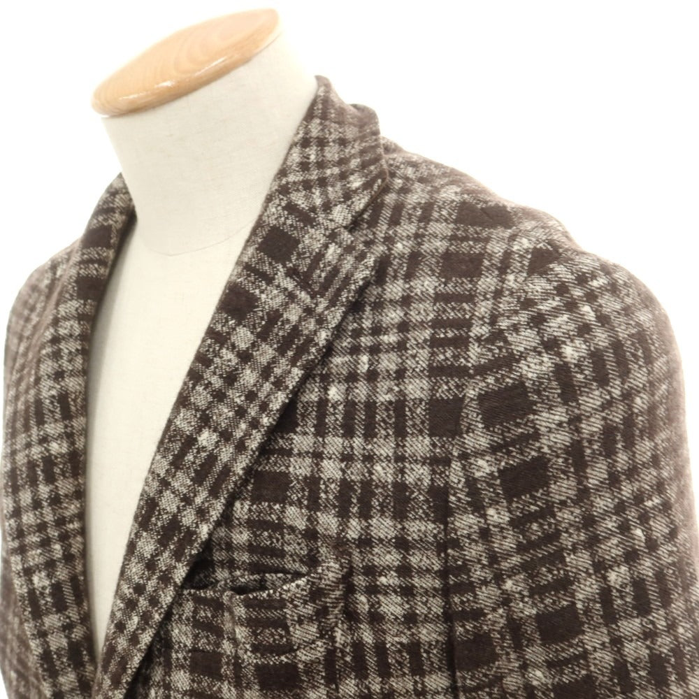 【中古】イレブンティ eleventy ウールコットンジャージー チェック カジュアルジャケット ブラウンxホワイト【 46 】【 状態ランクB 】【 メンズ 】