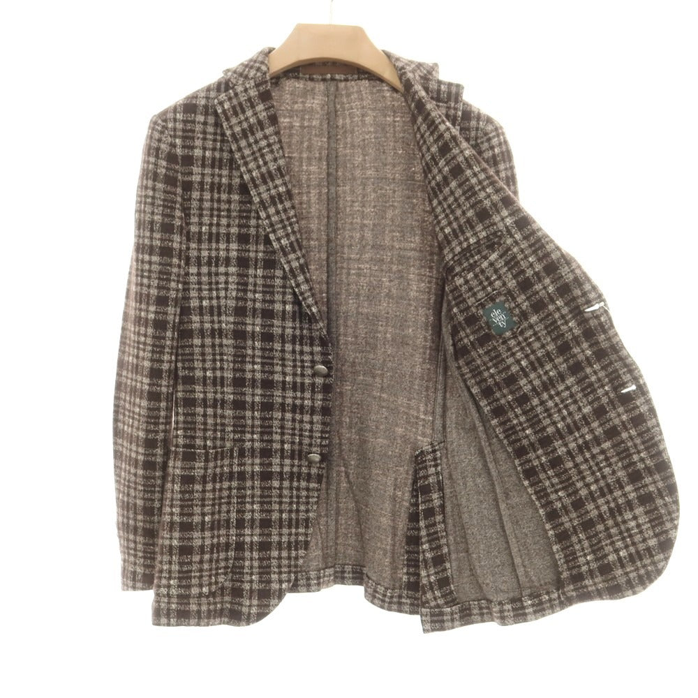 【中古】イレブンティ eleventy ウールコットンジャージー チェック カジュアルジャケット ブラウンxホワイト【 46 】【 状態ランクB 】【 メンズ 】
