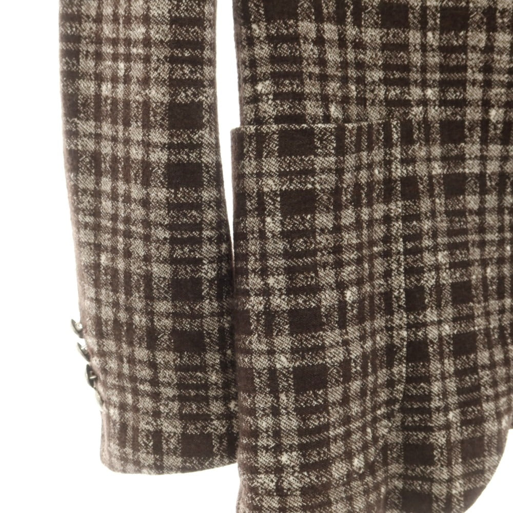 【中古】イレブンティ eleventy ウールコットンジャージー チェック カジュアルジャケット ブラウンxホワイト【 46 】【 状態ランクB 】【 メンズ 】