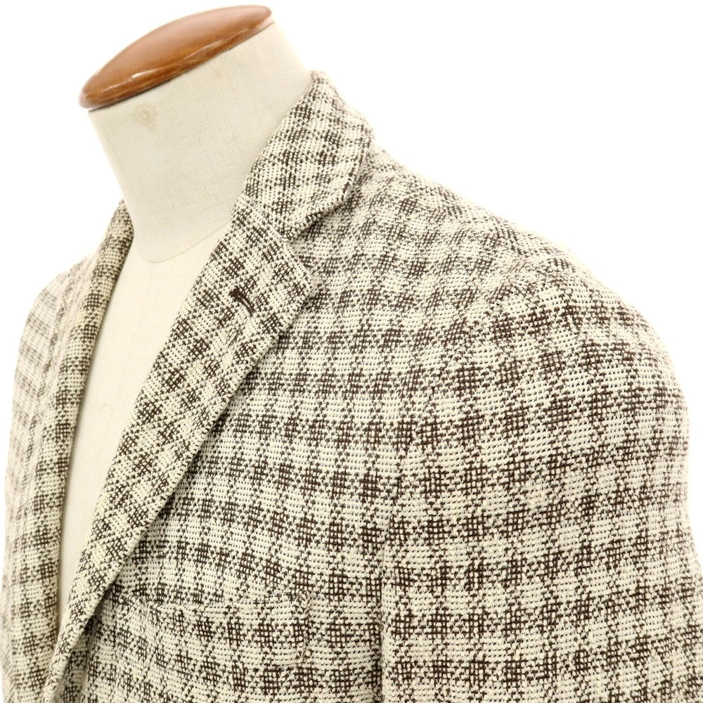 【中古】イレブンティ eleventy コットンナイロン ジャージー チェック 2B カジュアルジャケット アイボリーxブラウン【サイズ46】【 状態ランクB 】【 メンズ 】