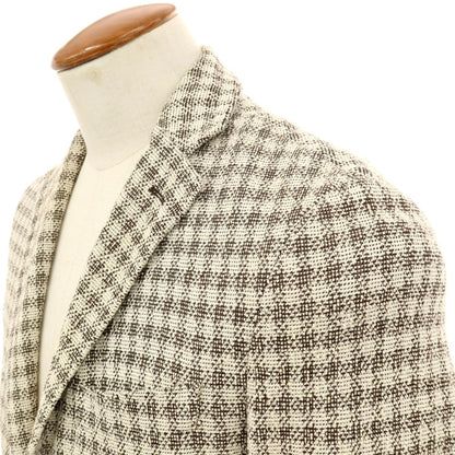 【中古】イレブンティ eleventy コットンナイロン ジャージー チェック 2B カジュアルジャケット アイボリーxブラウン【サイズ46】【 状態ランクB 】【 メンズ 】