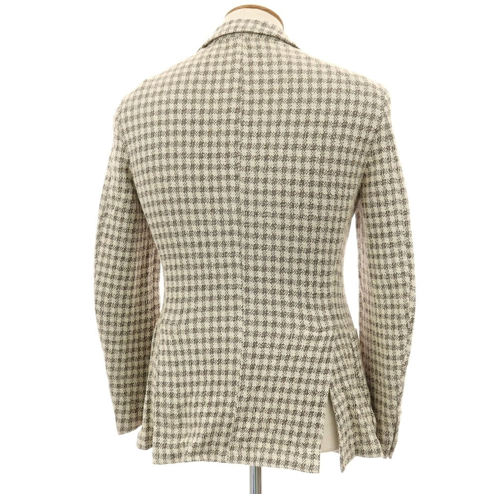 【中古】イレブンティ eleventy コットンナイロン ジャージー チェック 2B カジュアルジャケット アイボリーxブラウン【サイズ46】【 状態ランクB 】【 メンズ 】