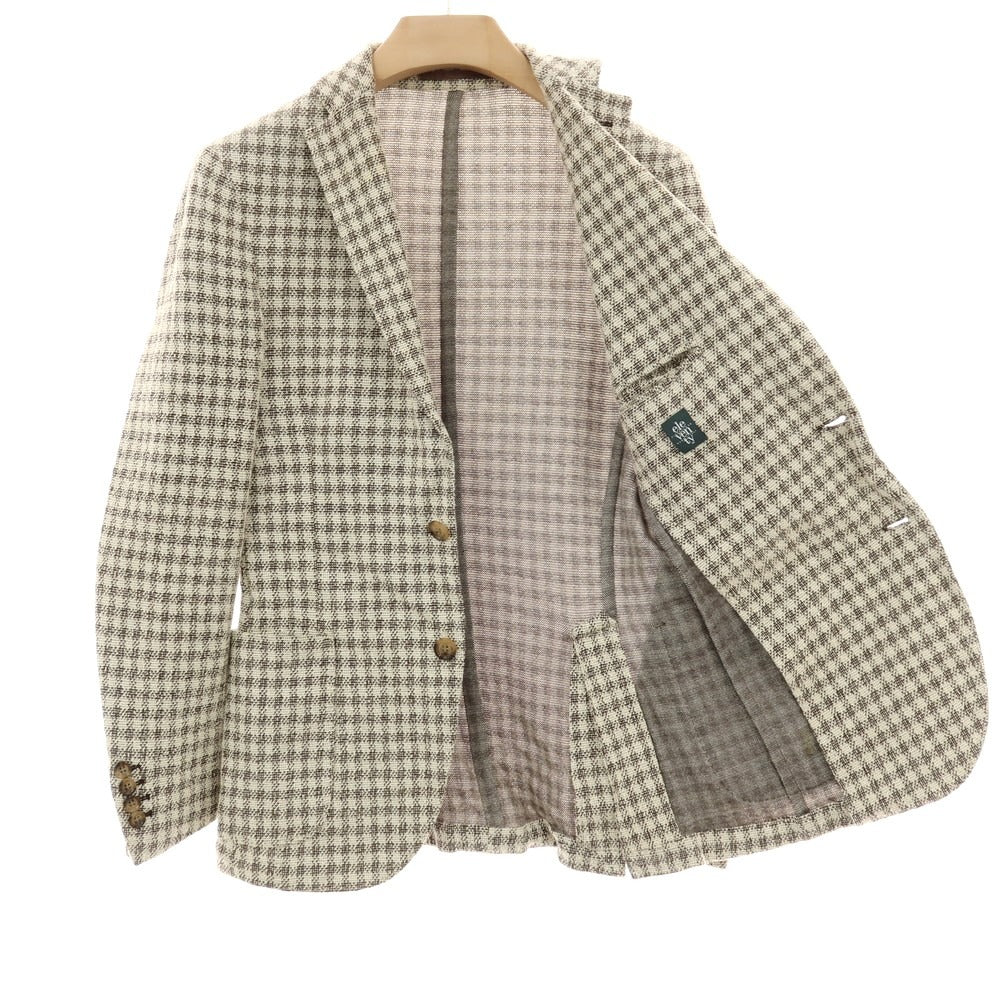 【中古】イレブンティ eleventy コットンナイロン ジャージー チェック 2B カジュアルジャケット アイボリーxブラウン【サイズ46】【 状態ランクB 】【 メンズ 】