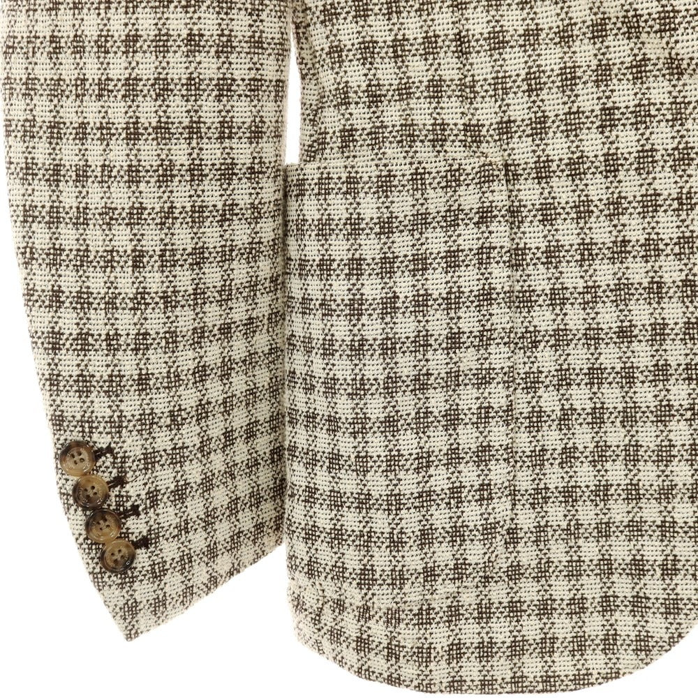 【中古】イレブンティ eleventy コットンナイロン ジャージー チェック 2B カジュアルジャケット アイボリーxブラウン【サイズ46】【 状態ランクB 】【 メンズ 】