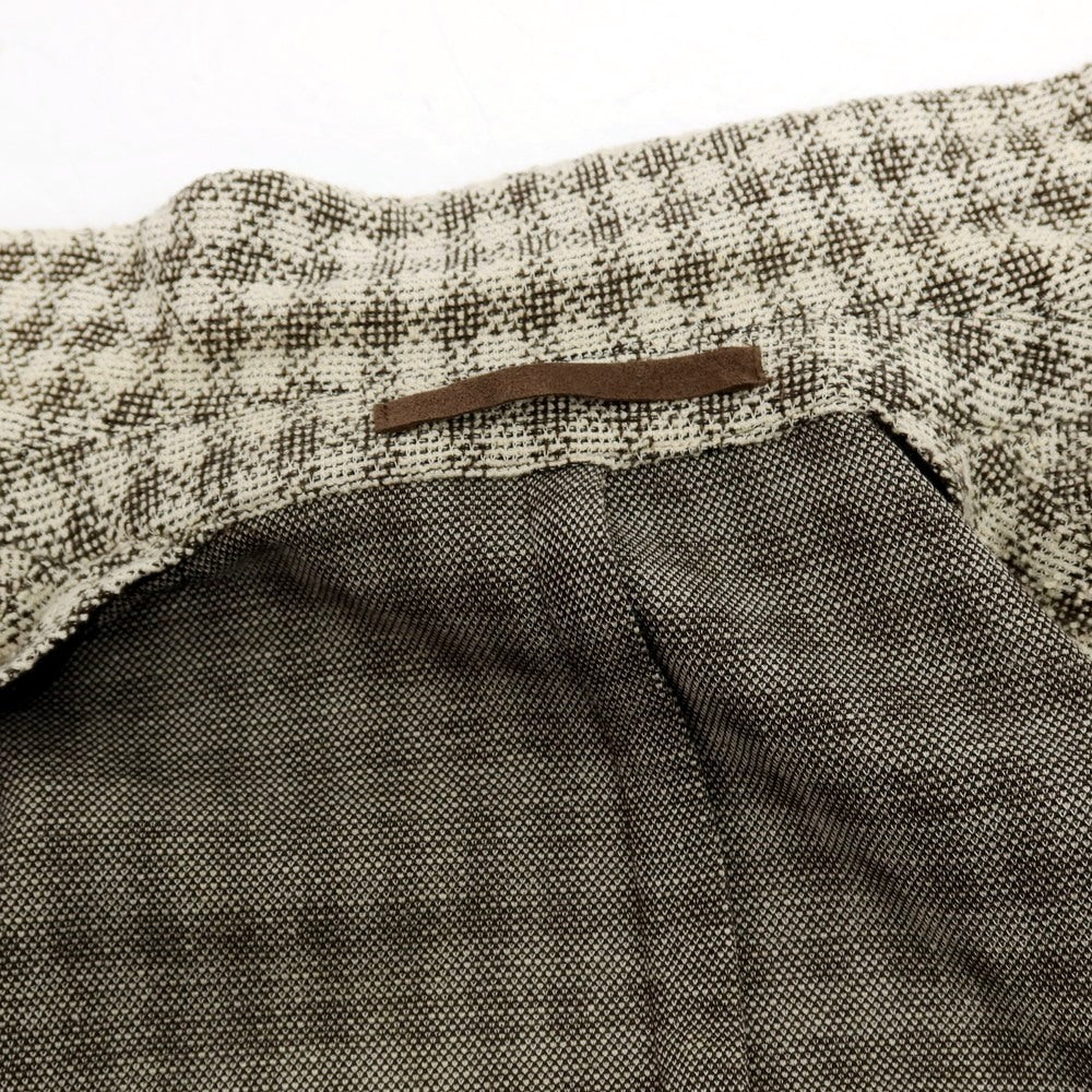 【中古】イレブンティ eleventy コットンナイロン ジャージー チェック 2B カジュアルジャケット アイボリーxブラウン【サイズ46】【 状態ランクB 】【 メンズ 】