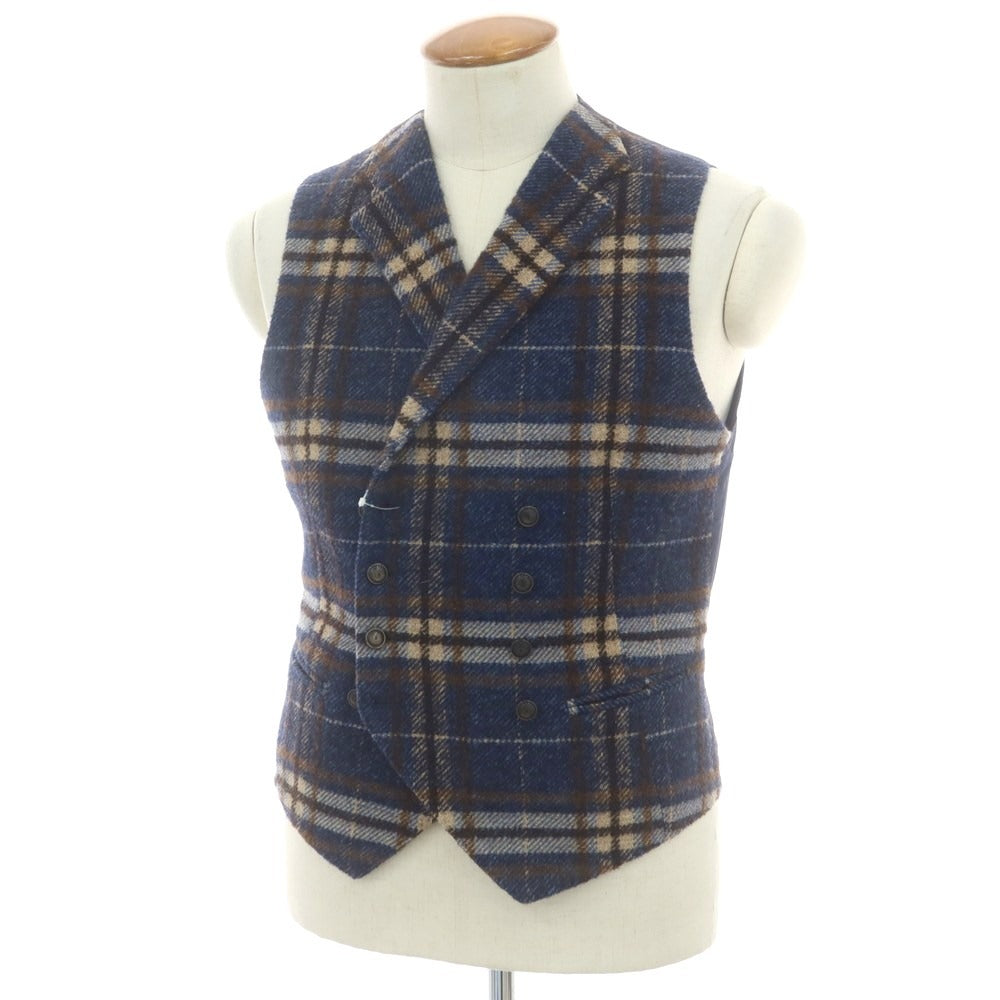 【中古】タリアトーレ TAGLIATORE ウール チェック カジュアル系ジレ ネイビーxブラウン【 46 】【 状態ランクB 】【 メンズ 】