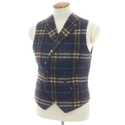 【中古】タリアトーレ TAGLIATORE ウール チェック カジュアル系ジレ ネイビーxブラウン【 46 】【 状態ランクB 】【 メンズ 】