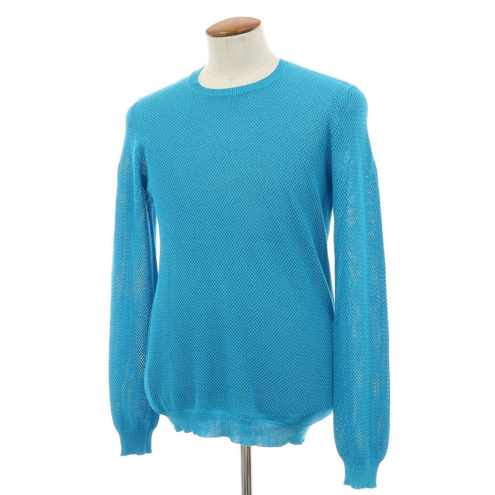 【中古】ロベルトコリーナ ROBERTO COLLINA コットン メッシュ 透かし編み クルーネック プルオーバーニット ライトブルー【サイズ表記なし（M位）】【 状態ランクC 】【 メンズ 】