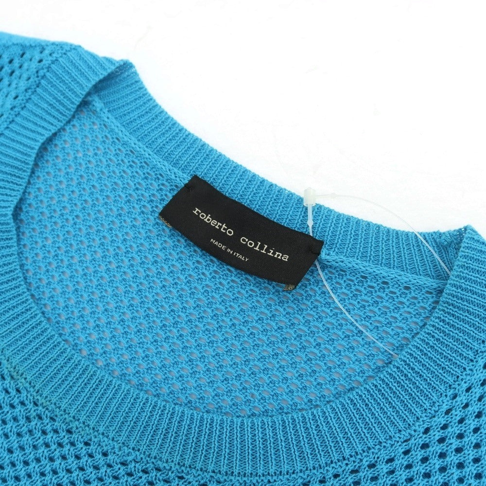 【中古】ロベルトコリーナ ROBERTO COLLINA コットン メッシュ 透かし編み クルーネック プルオーバーニット ライトブルー【サイズ表記なし（M位）】【 状態ランクC 】【 メンズ 】