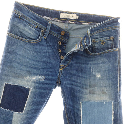 【中古】シビリア SIVIGLIA クラッシュ＆リペア加工 ストレッチ コットン デニムパンツ ネイビーブルー【 32 】【 状態ランクC 】【 メンズ 】
