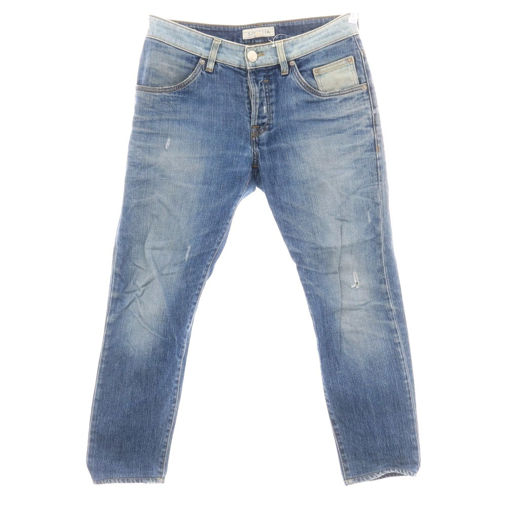 【中古】シビリア SIVIGLIA クラッシュ＆リペア加工 ストレッチ コットン デニムパンツ ブルー【 30 】【 状態ランクD 】【 メンズ 】